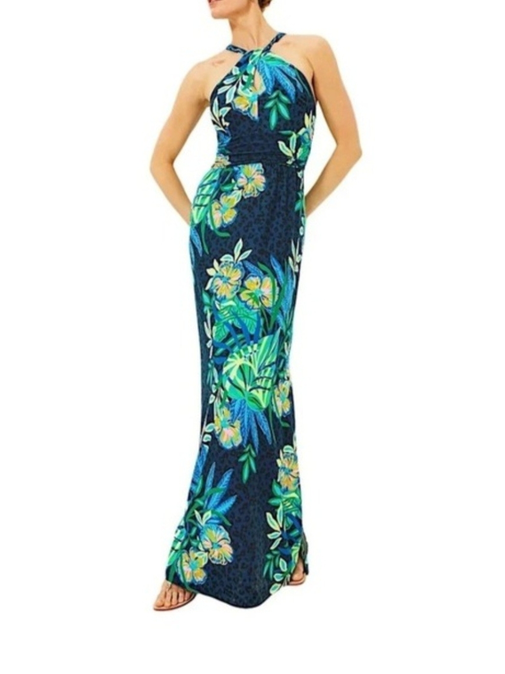 Lilly Pulitzer Navy Floral Halter Maxi Dress